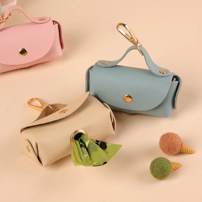 Tragbarer Hundekotbeutel-Spender aus PU, Outdoor & Reise, Mit Schnappverschluss, Mehrfarbig